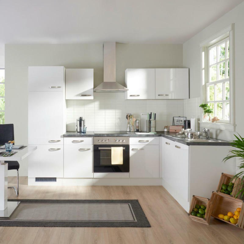Einbauküche Eckküche Möbelix Alba mit Geräten 280x170 cm Weiß/Schiefer