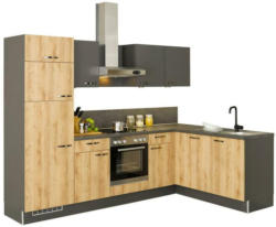 Einbauküche Eckküche Möbelix Pn100/80 mit Geräte 275x175 cm Graphit/Honig Eiche