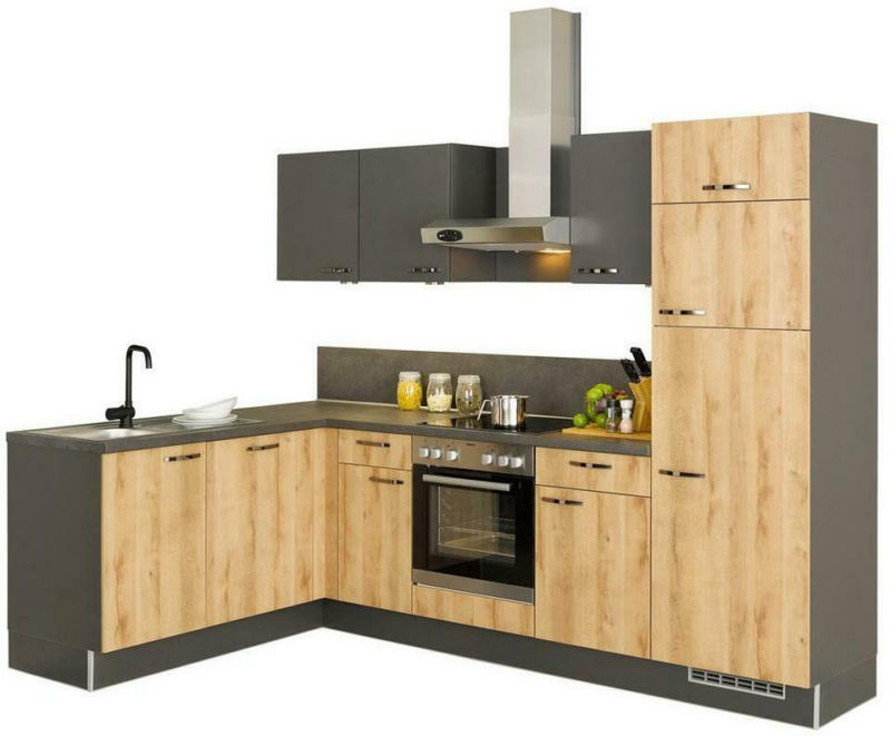 Einbauküche Eckküche Möbelix Pn100/80 mit Geräte 175x275 cm Honig Eiche/Graphit