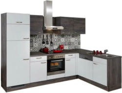 Einbauküche Eckküche Möbelix Pn100/80 mit Geräte 275x175 cm in Weiß/Steineiche