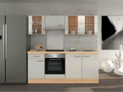 Küchenzeile Abaco mit Geräten 210 cm Perlmutt/Akazie Modern