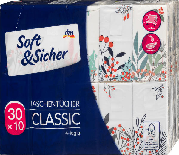 Soft&Sicher Taschentücher Classic Design 4-lagig (30x10 Stück)