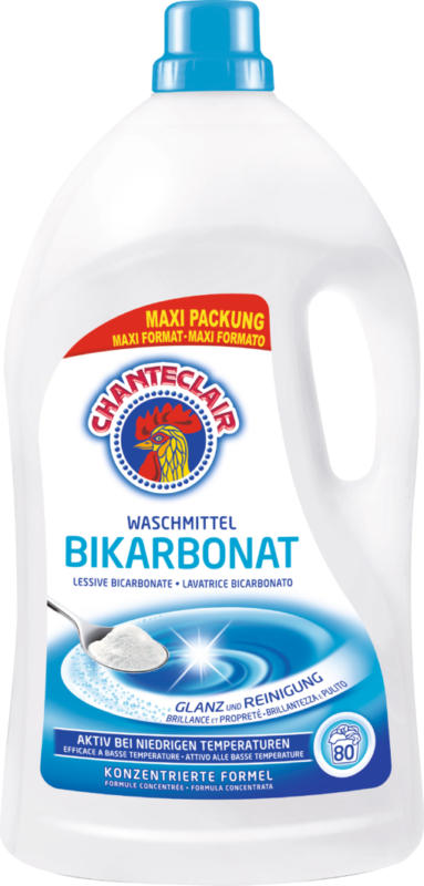 Lessive liquide Bicarbonate Chanteclair, 80 lessives, 4 litres