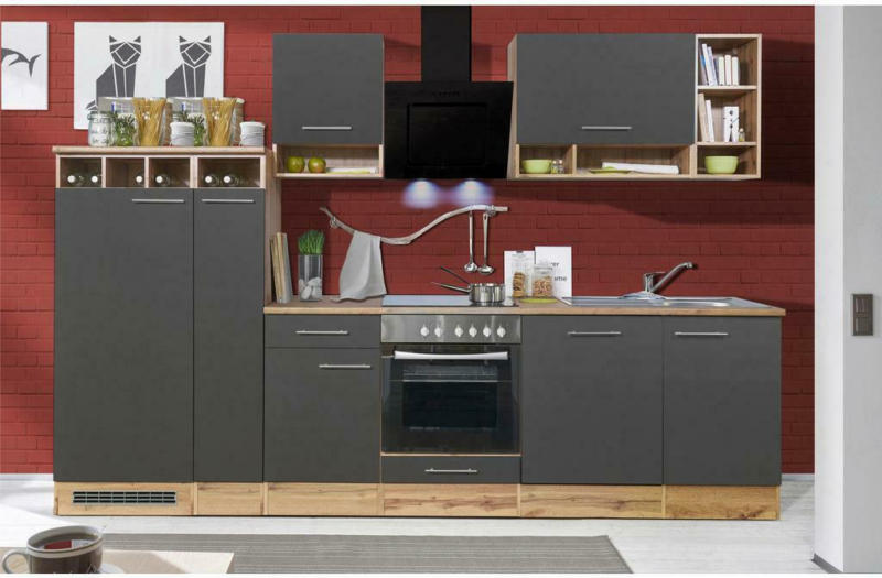 Küchenzeile Economy Mit Geräten B: 310 cm Grau/Eiche