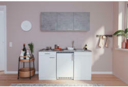 Miniküche mit Kühlschrank und Kochfeld B: 150 cm Grau/Weiß