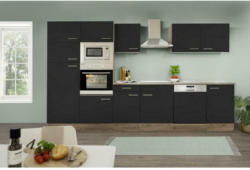 Küchenzeile mit Geräten B: 340 cm Schwarz/Eiche Dekor