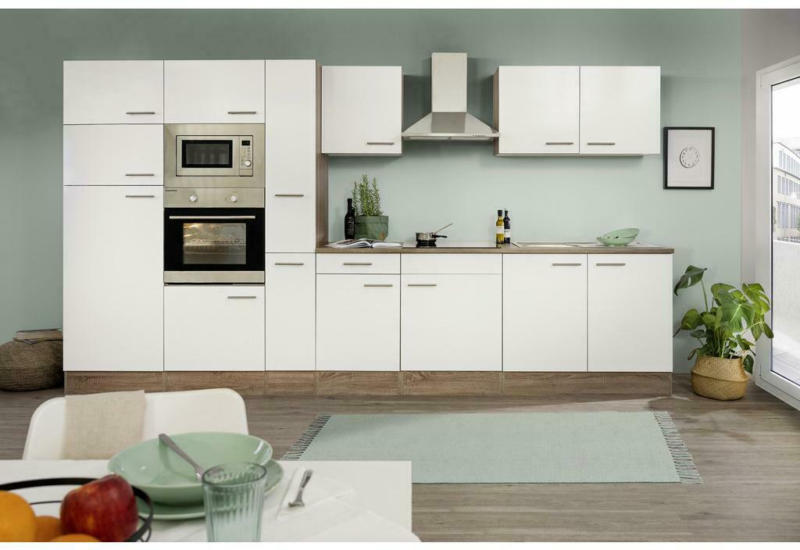 Küchenzeile mit Geräten B: 360 cm Weiß/Eiche Dekor