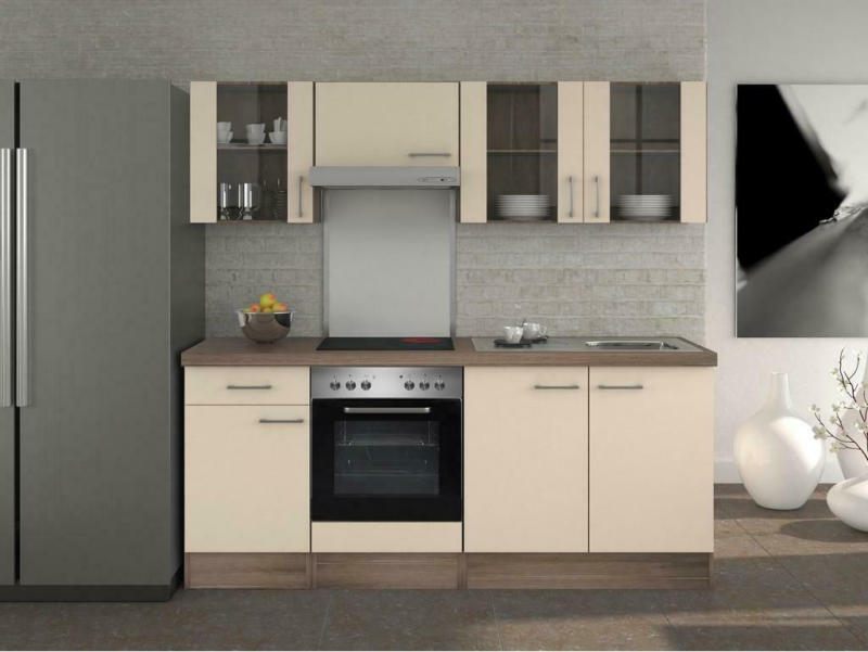 Küchenzeile Eico mit Geräten 210 cm Weiß/Eiche Dekor Modern