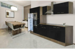 Küchenzeile mit Geräten B: 360 cm Schwarz/Eiche Dekor