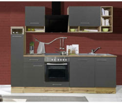 Küchenzeile mit Geräten B: 250 cm Eiche Dekor/Grau