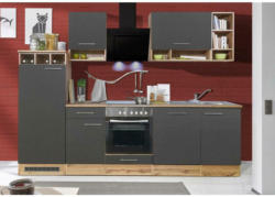 Küchenzeile Economy mit Geräte B: 280 cm Grau/Wildeiche Dekor