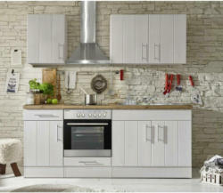 Küchenzeile mit Geräten B: 210 cm Weiß/Lärche Dekor
