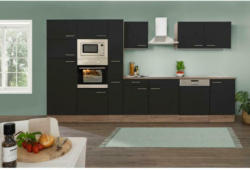 Küchenzeile mit Geräten B: 370 cm Schwarz/Eiche Dekor