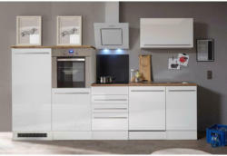 Küchenzeile Premium mit Geräte B: 290 cm Weiß/Eiche Dekor