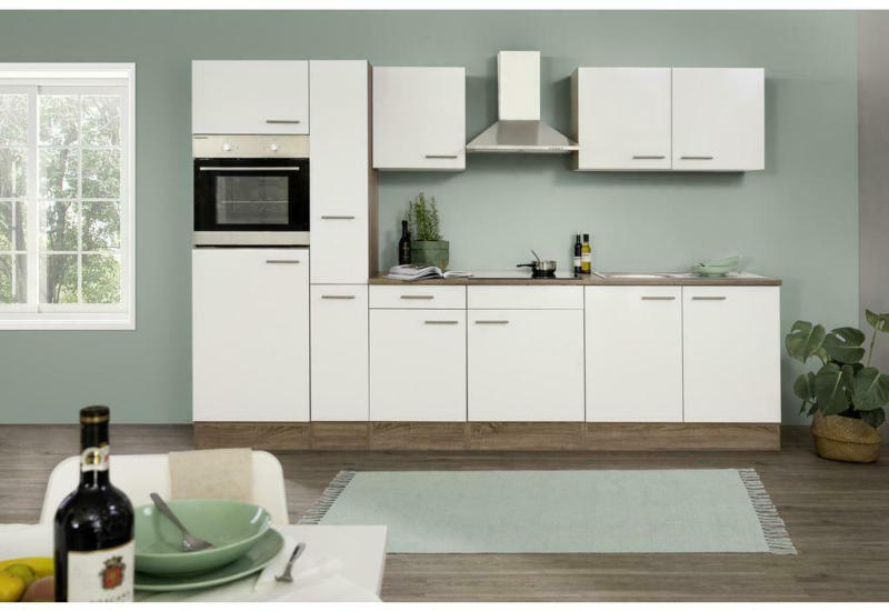 Küchenzeile mit Geräten B: 300 cm Weiß/Eiche Dekor