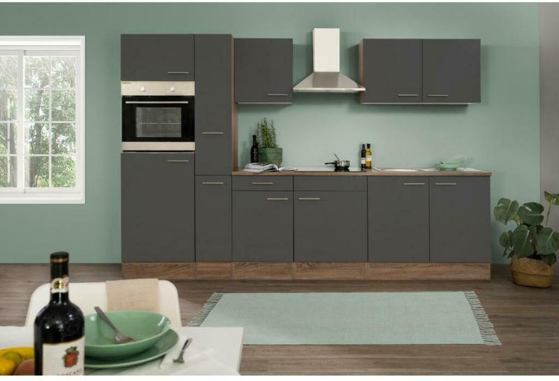 Küchenzeile ohne Geräte B: 300 cm Grau/Eiche Dekor