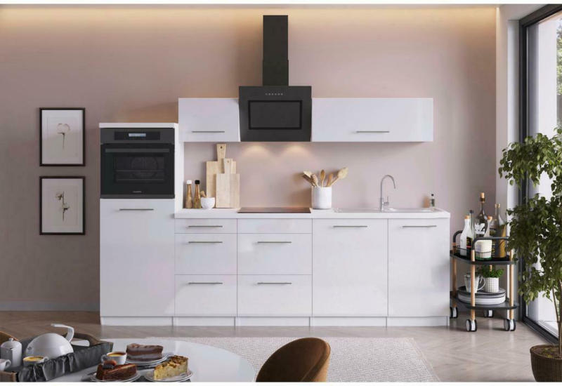 Küchenzeile mit Geräten B: 280 cm Weiß Hochglanz