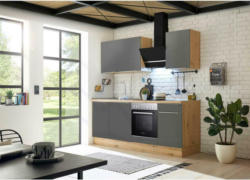 Küchenzeile mit Geräte B: 220 cm Grau/Eiche Dekor