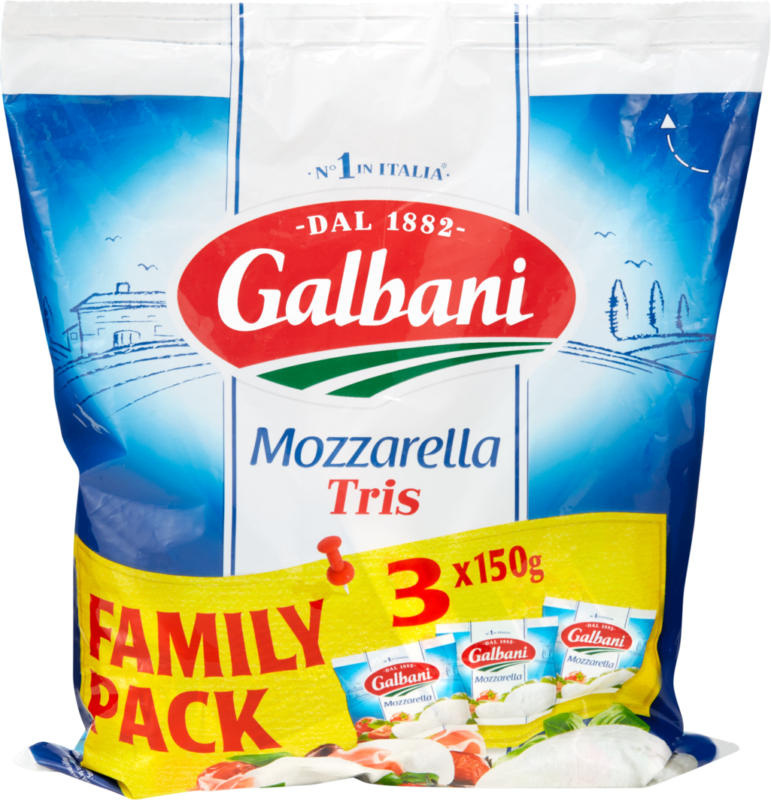 Mozzarella Galbani, Palle, Family Pack, 3 x 150 g