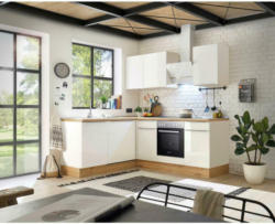 Einbauküche Eckküche Möbelix mit Geräten 220x170 cm Weiß/Eiche Dekor, Modern