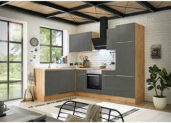 Einbauküche Eckküche Möbelix mit Geräten 280x170 cm Grau/Eiche Dekor, Modern