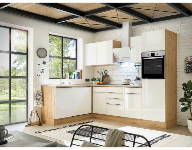 Einbauküche Eckküche Möbelix mit Geräten 280x170 cm Weiß/Eiche Dekor, Modern