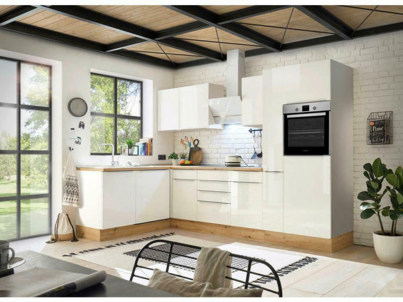 Einbauküche Eckküche Möbelix mit Geräten 310x170 cm Weiß/Eiche Dekor, Modern