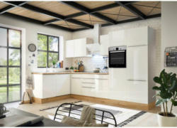 Einbauküche Eckküche Möbelix mit Geräten 340x170 cm Weiß/Eiche Dekor, Modern