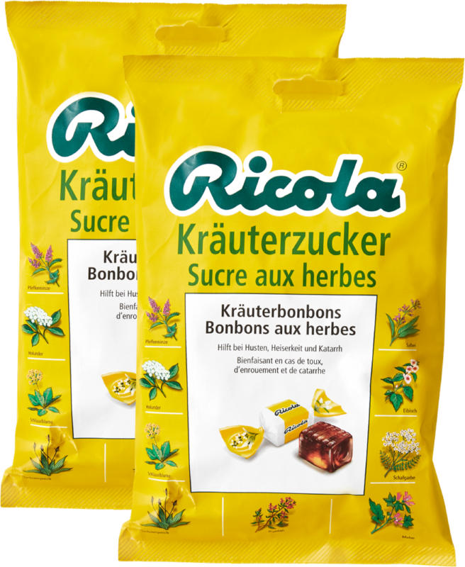 Bonbons Sucre aux herbes Ricola, 2 x 200 g