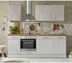 Küchenzeile mit Geräten B: 220 cm Weiß/Lärche Dekor