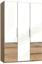 Drehtürenschrank mit Laden, B: 150 cm Weiß/Eiche Dekor