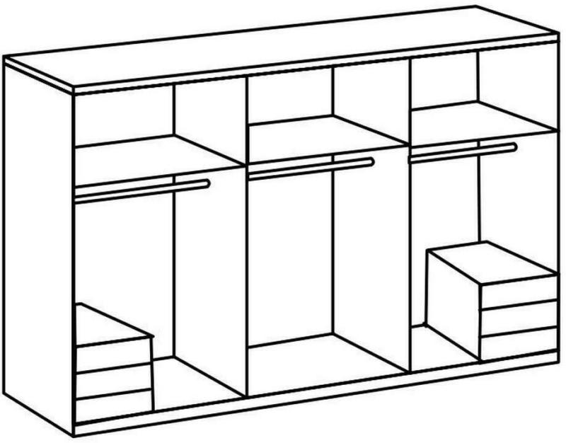 Drehtürenschrank mit Laden, B: 300 cm Weiß/Eiche Dekor