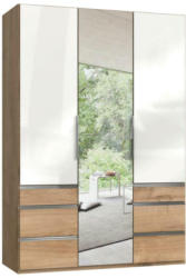 Drehtürenschrank Mit Spiegel, B: 150 cm, Weiß/Eiche Dekor