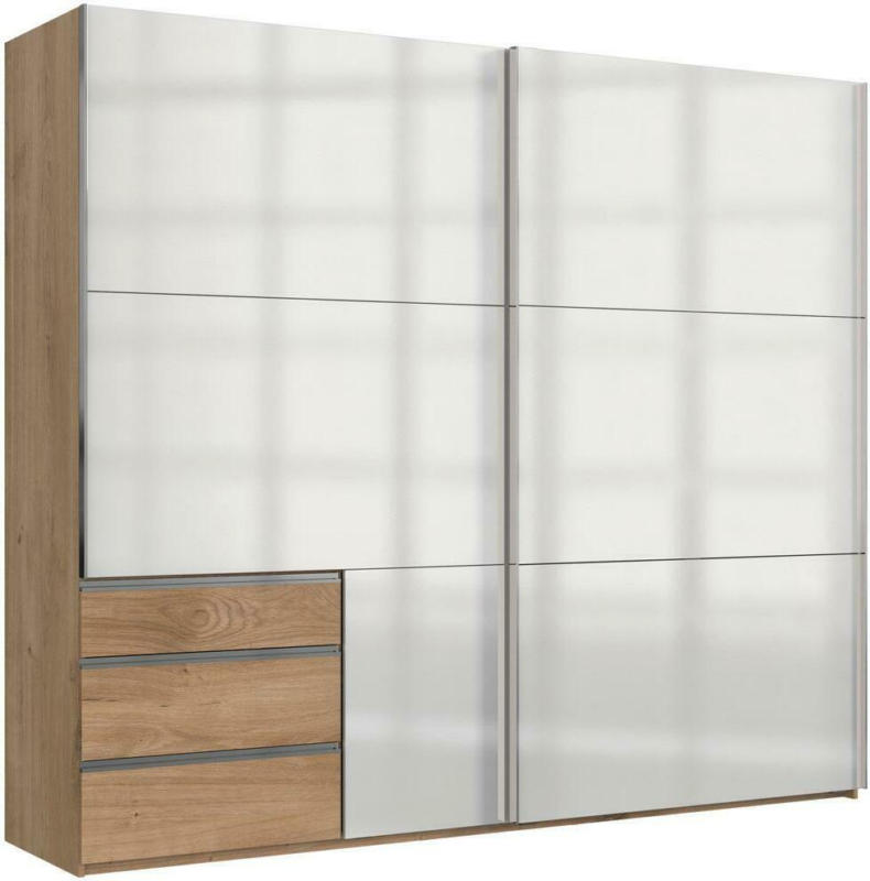 Schwebetürenschrank mit Laden, B: 250 cm, Weiß/Eiche Dekor