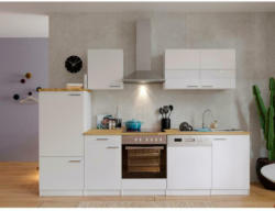 Küchenzeile ohne Geräte B: 280 cm Weiß/Nussbaum Dekor, Modern