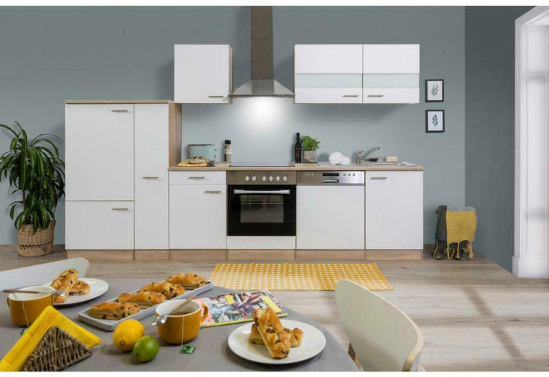 Küchenzeile ohne Geräte B: 310 cm Weiß/Eiche Dekor, Modern