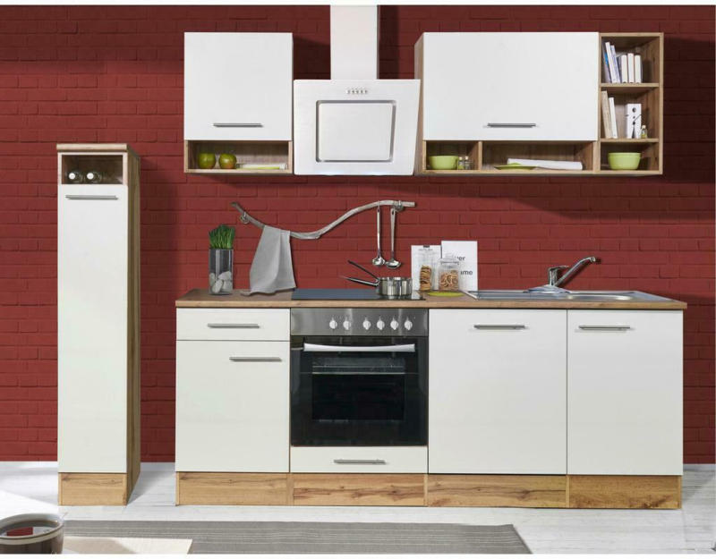 Küchenzeile ohne Geräte B: 250 cm Weiß/Wildeiche Dekor