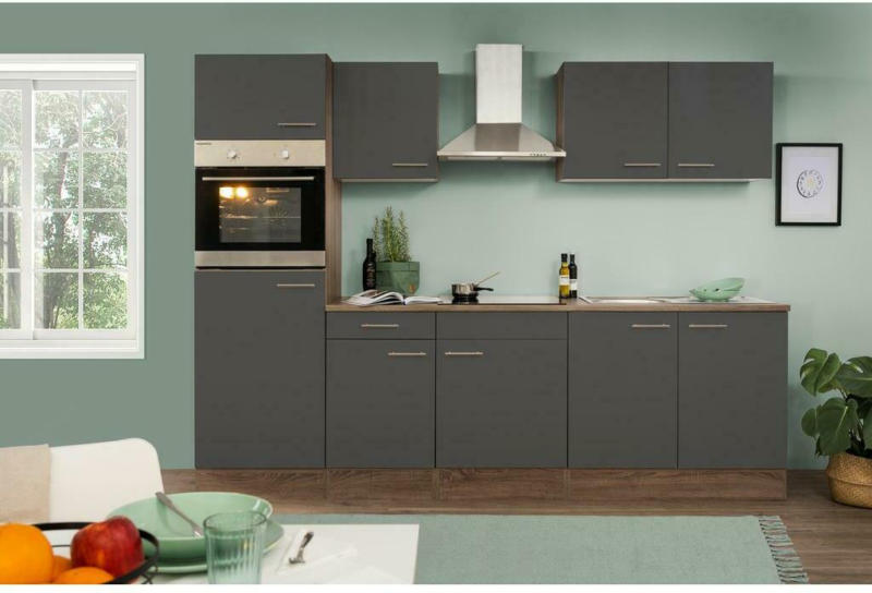 Küchenzeile ohne Geräte B: 270 cm Grau/Eiche Dekor