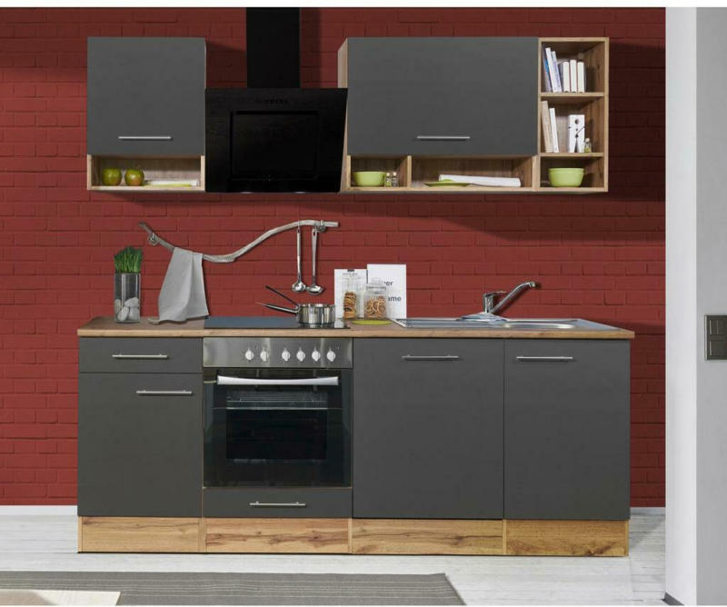 Küchenzeile ohne Geräte B: 220 cm Grau/Wildeiche