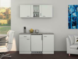 Miniküche mit Kühlschrank + Kochfeld 150 cm Weiß Dekor