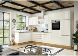 Einbauküche Eckküche Möbelix mit Geräten 370x170 cm Weiß/Weiß Hochglanz