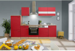 Küchenzeile ohne Geräte B: 280 cm Rot/Eiche Dekor
