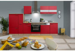 Küchenzeile ohne Geräte B: 310 cm Rot/Eiche Dekor