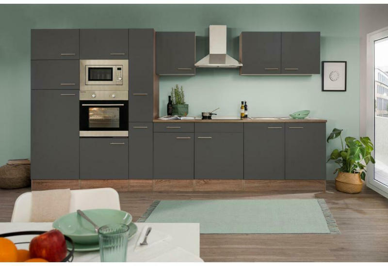 Küchenzeile ohne Geräte B: 360 cm Grau/Eiche Dekor
