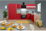 Möbelix Einbauküche Eckküche Möbelix ohne Geräte 310x172 cm Rot/Eiche Dekor