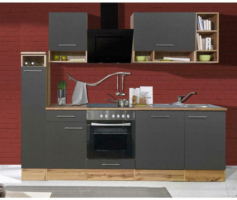 Küchenzeile ohne Geräte B: 250 cm Grau/Eiche Dekor