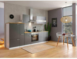 Küchenzeile ohne Geräte B: 300 cm Grau/Weiß/Nussbaum Dekor