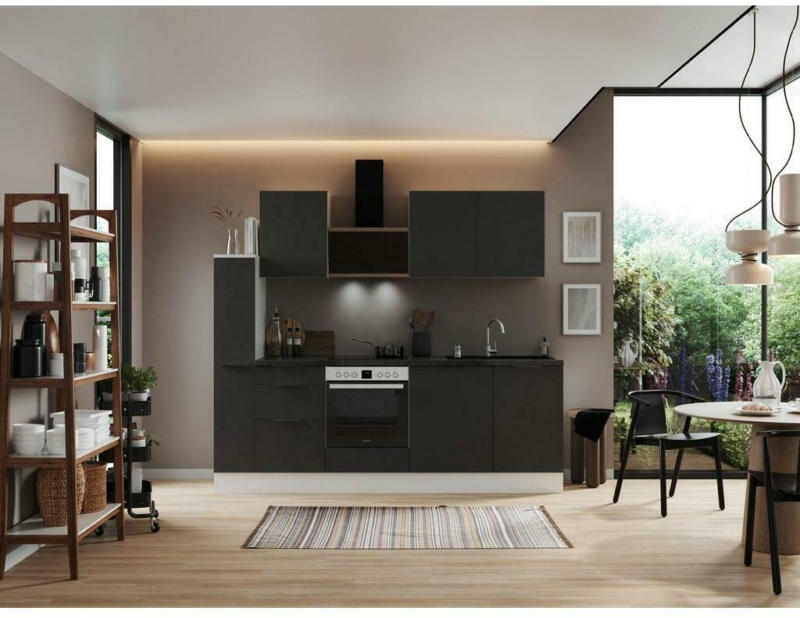 Küchenzeile mit Geräten B: 250 cm Grau/Weiß
