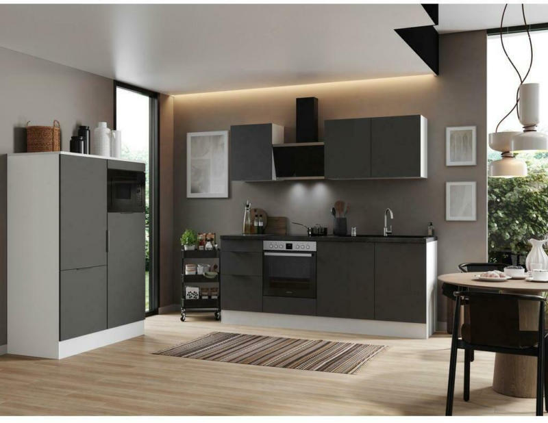 Küchenzeile mit Geräten B: 340 cm Grau/Weiß