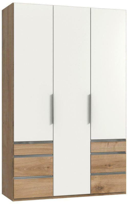 Drehtürenschrank mit Laden, B: 150 cm, Weiß/Eiche Dekor